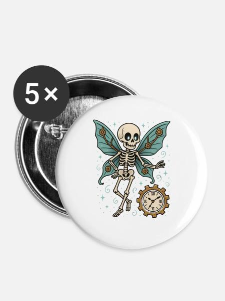 Skelett Schmetterling Uhrwerk - Buttons groß 56 mm (5er Pack) - Weiß
