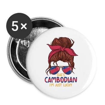 Cambodge Cambodgienne Elle est Combodian - Lot de 5 grands badges (56 mm) - blanc - Devant