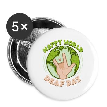 ASL Dolmetscher Gebärdensprache World Deaf Day - Buttons groß 56 mm (5er Pack) - Weiß - Vorne