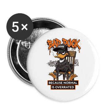 Bad Duck Streetwear Normal Ist Überbewertet - Buttons groß 56 mm (5er Pack) - Weiß - Vorne