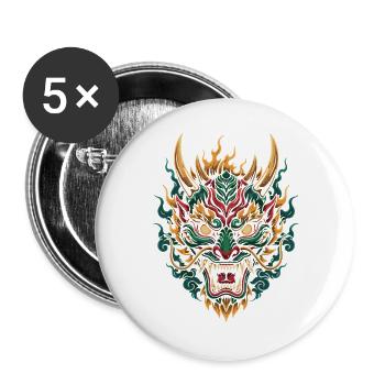 Feuriger Drache Maske | Mythisches Flammentier - Buttons groß 56 mm (5er Pack) - Weiß - Vorne