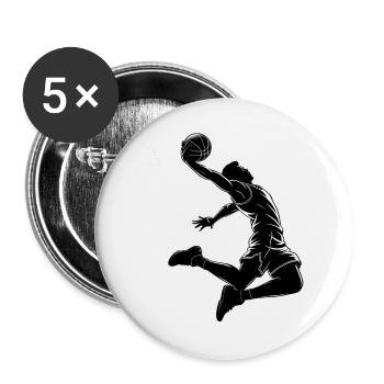 Basketball Dunk - Cooles Silhouette Logo - Buttons groß 56 mm (5er Pack) - Weiß - Vorne