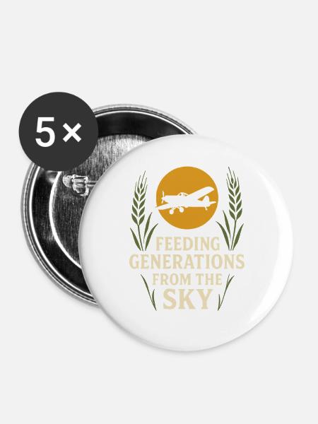 Ländliche Luftfahrt Landwirtschaft Pilotgeschenk - Buttons groß 56 mm (5er Pack) - Weiß