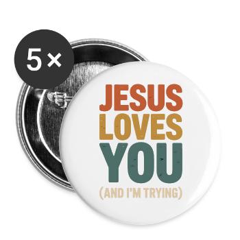 Jesus Loves You Tee - Buttons groß 56 mm (5er Pack) - Weiß - Vorne