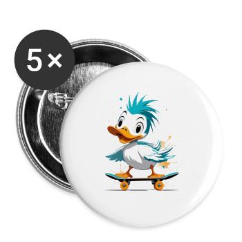 Ente auf Skateboard Farbexplosion - Buttons groß 56 mm (5er Pack) - Weiß - Vorne