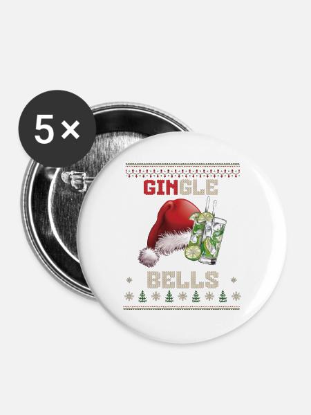 Gingle Bells Santa Sip - Buttons groß 56 mm (5er Pack) - Weiß