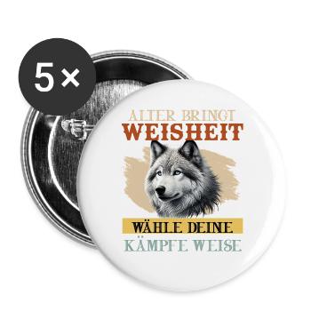 Wolf Spirit AGE BRINGS WISDOM Funny - Buttons large 2.2''/56 mm (5-pack) - white - Front