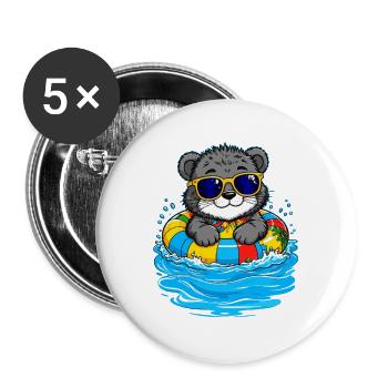 Petit chaton avec anneau de natation coloré - Lot de 5 grands badges (56 mm) - blanc - Devant