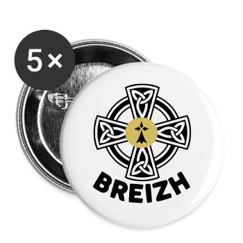 Breizh (Brittany) - Buttons large 2.2''/56 mm (5-pack) - white - Front