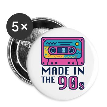 Neon 90er Kassette Design - Buttons groß 56 mm (5er Pack) - Weiß - Vorne