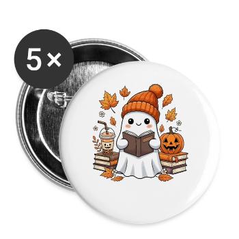 Herbstlese Geist mit Kürbis - Buttons groß 56 mm (5er Pack) - Weiß - Vorne
