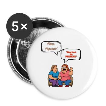 Pizza Peperoni Streit - Buttons groß 56 mm (5er Pack) - Weiß - Vorne