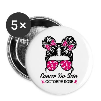Brustkrebs Rosa Oktober - Buttons groß 56 mm (5er Pack) - Weiß - Vorne