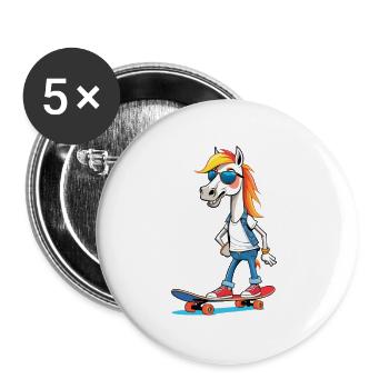 Pony Skateboarder with Sunglasses - Buttons large 2.2''/56 mm (5-pack) - white - Front