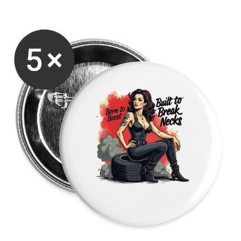 Tuned for Trouble - Retro Auto Girl Design - Lot de 5 grands badges (56 mm) - blanc - Devant