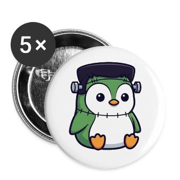Mignon Halloween Pingouin Zombie Monstre Dessin animé - Lot de 5 grands badges (56 mm) - blanc - Devant