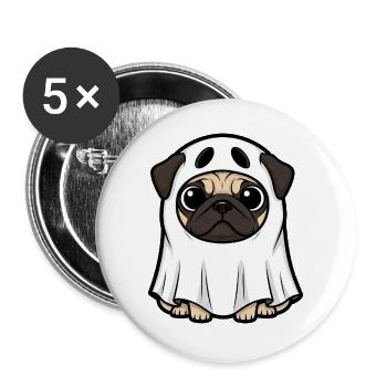 Funny Halloween Dog Pug Ghost Cartoon - Buttons large 2.2''/56 mm (5-pack) - white - Front