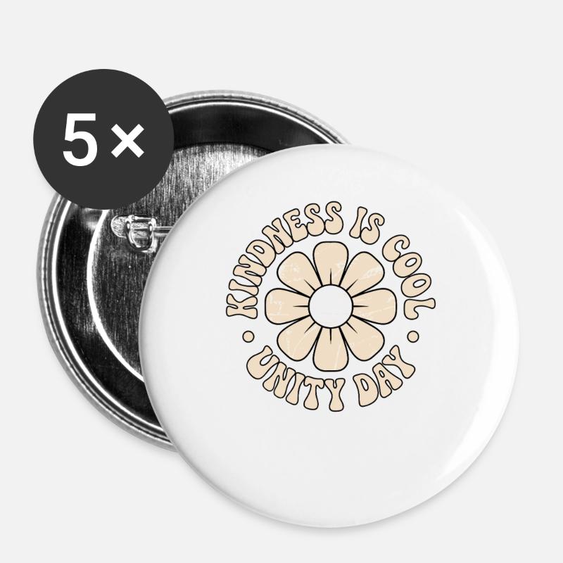 Gentillesse Unité Fleurs Message Postif - Lot de 5 grands badges (56 mm) - blanc