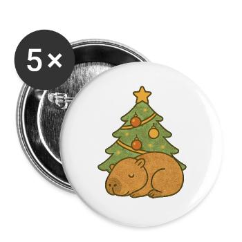 ✨ Schlafendes Capybara unterm Weihnachtsbaum 🎄 - Buttons groß 56 mm (5er Pack) - Weiß - Vorne