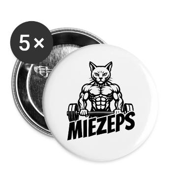 Miezeps - Muskelkater - Katze - Spruch - Buttons groß 56 mm (5er Pack) - Weiß - Vorne