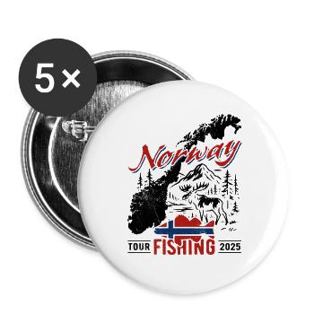 Norway Fishing Tour 2025 - Angler Gift - Buttons large 2.2''/56 mm (5-pack) - white - Front