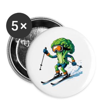 Broccoli Ski Adventure - Buttons large 2.2''/56 mm (5-pack) - white - Front