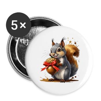 Eichhörnchen mit roter Eichel - Buttons groß 56 mm (5er Pack) - Weiß - Vorne