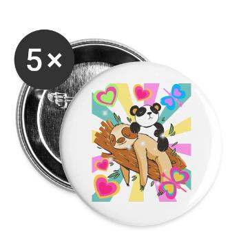 Panda ruht auf Ast mit Herzen - Buttons groß 56 mm (5er Pack) - Weiß - Vorne