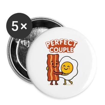 Couple parfait : Bacon et œuf Hug Delight - Lot de 5 grands badges (56 mm) - blanc - Devant