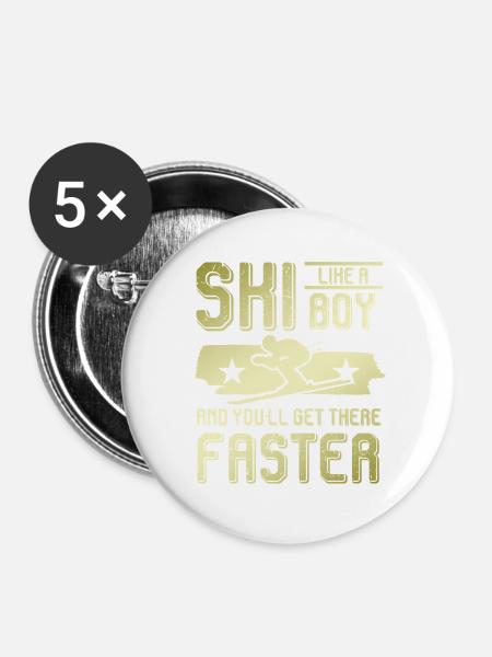 ski junge - Buttons groß 56 mm (5er Pack) - Weiß
