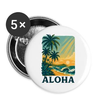 Aloha Sunset with Tropical Waves - Buttons large 2.2''/56 mm (5-pack) - white - Front
