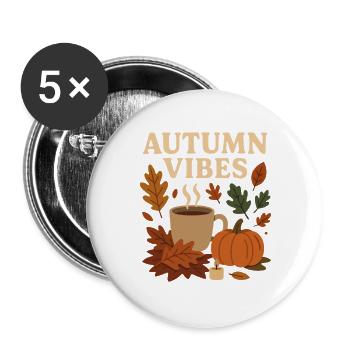 Herbst Vibes: Kaffee, Kürbis & Blätter - Buttons groß 56 mm (5er Pack) - Weiß - Vorne