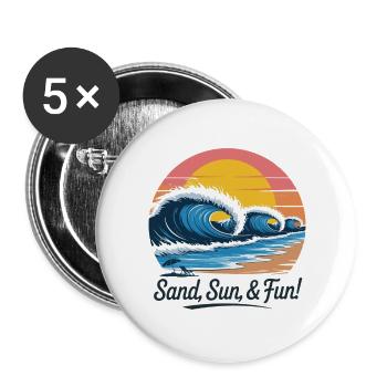 Plage rétro vague coucher de soleil - Lot de 5 grands badges (56 mm) - blanc - Devant