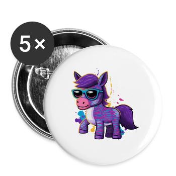 Reiterin Pony Farbenfrohes Pferd - Buttons groß 56 mm (5er Pack) - Weiß - Vorne