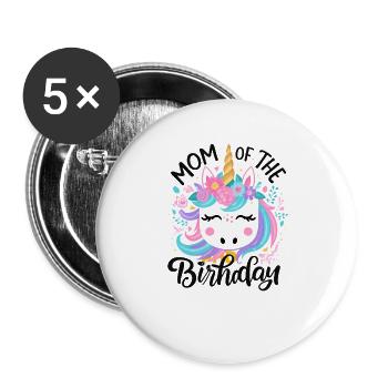 Mama Einhorn Geburtstag Blüte - Buttons groß 56 mm (5er Pack) - Weiß - Vorne
