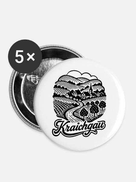 Kraichgau Illustration mit Schriftzug - Buttons groß 56 mm (5er Pack) - Weiß