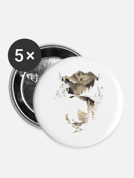 Retro Outdoor Wilderness Bärenbäume - Buttons groß 56 mm (5er Pack) - Weiß