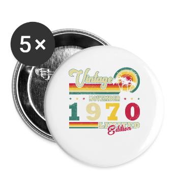 1970 November Birthday Gift. November 1970 - Buttons large 2.2''/56 mm (5-pack) - white - Front