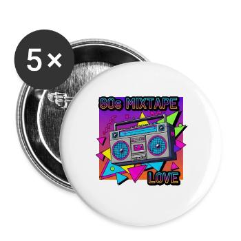 Mixband des années 80 Boombox Neon Vibes - Lot de 5 grands badges (56 mm) - blanc - Devant