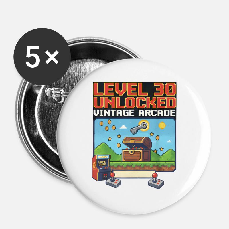 Level 30 Unlocked Vintage Arcade - Buttons large 2.2''/56 mm (5-pack) - white