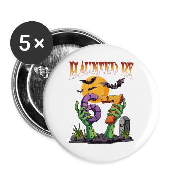 Haunted By 67 Lustiges Halloween-Partys, Meme - Buttons groß 56 mm (5er Pack) - Weiß - Vorne