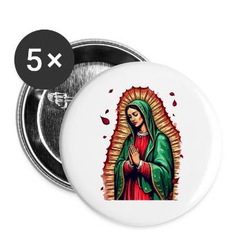 Mary icon with greeting prayer - Buttons large 2.2''/56 mm (5-pack) - white - Front