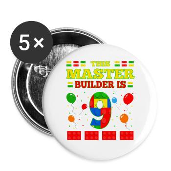 Master Builder 9 Years Old Block Building 9th BDay - Buttons large 2.2''/56 mm (5-pack) - white - Front