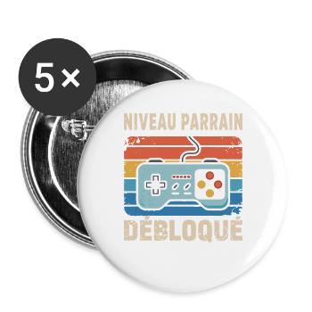 Niveau Parrain Débloqué Cadeau original - Lot de 5 grands badges (56 mm) - blanc - Devant