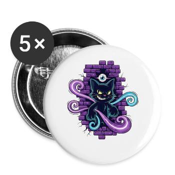 Chat magique - Chat magique avec un œil qui voit tout - Lot de 5 grands badges (56 mm) - blanc - Devant