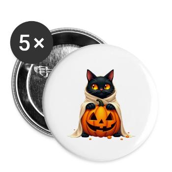 Halloween Cat with Halloween Pumpkin - Buttons large 2.2''/56 mm (5-pack) - white - Front