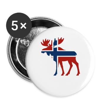 Nordischer Elch mit Norwegenflagge - Buttons groß 56 mm (5er Pack) - Weiß - Vorne