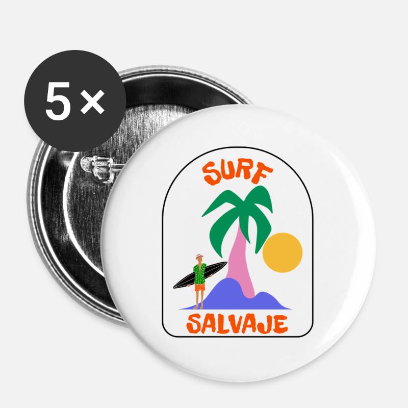 Surf Salvaje Palm Sunset - Buttons large 2.2''/56 mm (5-pack) - white