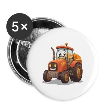 KuerbisTraktor in Orange Cartoon Bauernhof - Buttons groß 56 mm (5er Pack) - Weiß - Vorne