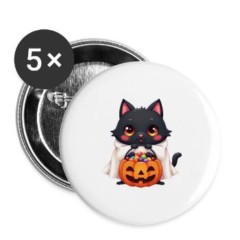 Halloween Cat with Halloween Pumpkin - Buttons large 2.2''/56 mm (5-pack) - white - Front